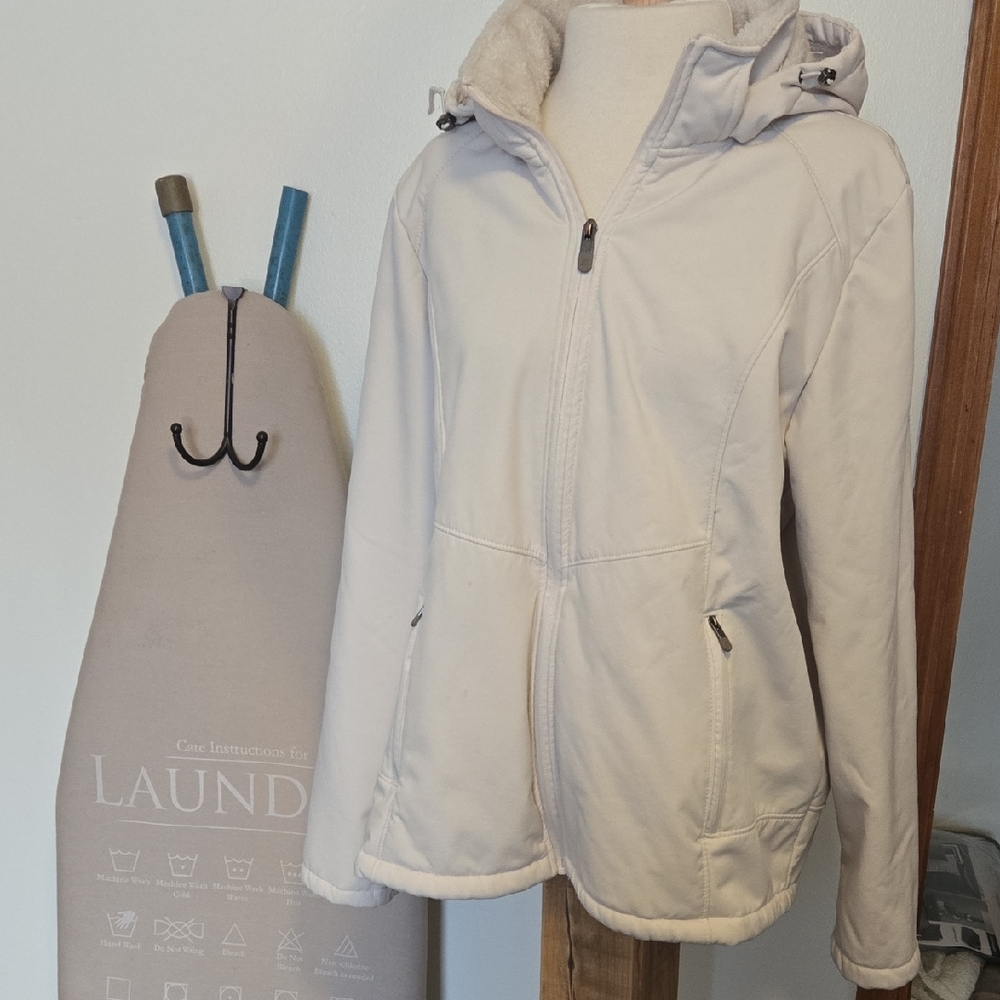 Women's Cream Hooded Lined Coat